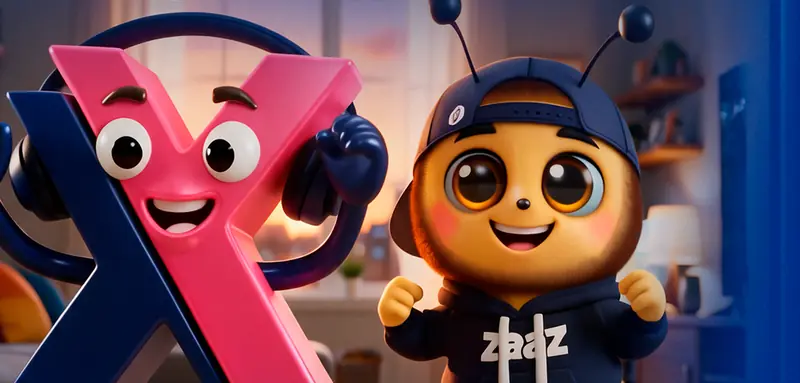 Mascotes da Proxxima e da Zaaz curtindo música com fone de ouvido