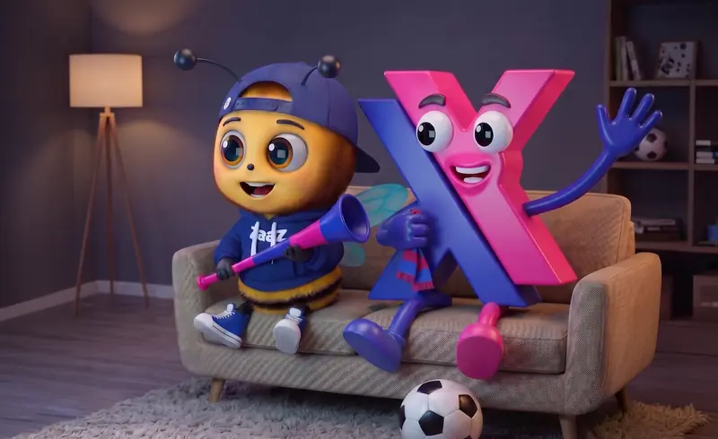 Mascotes da Proxxima e da Zaaz comemorando no sofá